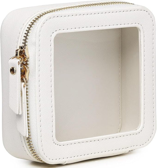 Small Makeup Bag Mini Clear Cosmetic Makeup Case & Toiletry Bag with Zipper Women's Purse Organizer & Car Essentials (White, MINI)