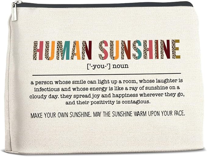 Thank You Gifts for Women Human Sunshine Makeup Bag, Appreciation Gifts for Coworkers Leader Boss Nurse Teacher Friends Cosmetic Bag Zipper Makeup Pouch