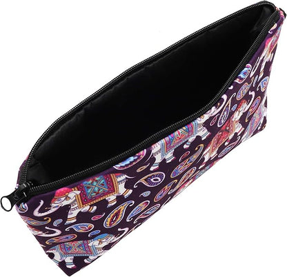 Cute Travel Makeup Bag Cosmetic Bag Small Pouch Gift for Women (Elephant Paisey)