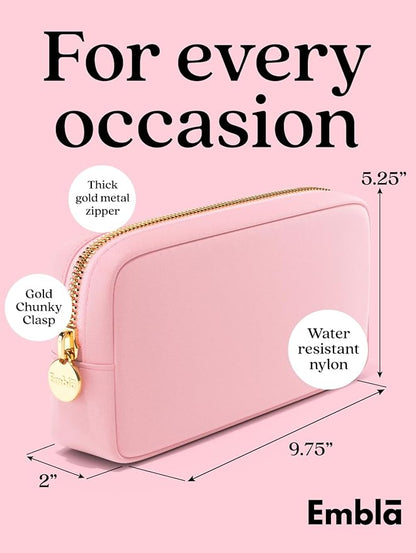 Embla Makeup Bag Travel Cosmetics Pouch and Toiletry Bag, Nylon Zipper Pouch Purse, Cute Make Up Organizer Storage Tote for Women Girls, Waterproof Travel Skincare Case, Small Makeup Bags, Ballet Pink