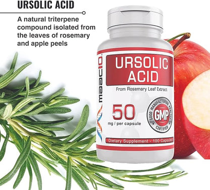 MAAC10 Ursolic Acid 50mg (100 Capsules 3X for 150mg 33-Day Serving) | Sourced from Rosemary Extract | Third-Party Lab Tested | AMPK & Sirtuin Activator