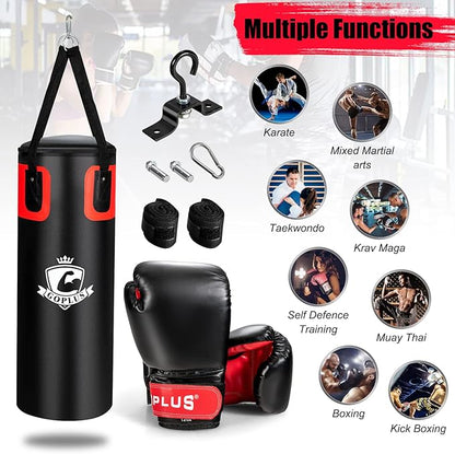 Goplus Punching Bag for Adults, 56 lbs Heavy Hanging Boxing Bag Set with 12 OZ Punching Gloves & Hand Wraps, Filled Kickboxing Bag Perfect for MMA, Muay Thai, Karate, Taekwondo Home Gym Training