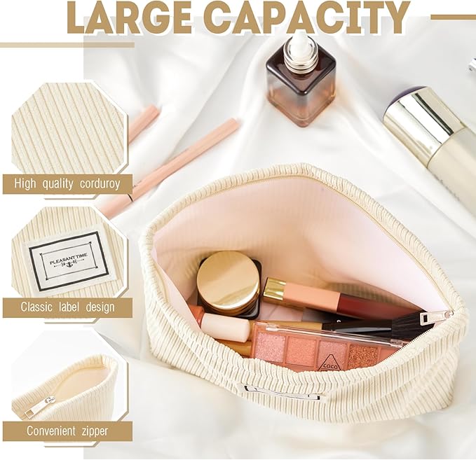 Sanwuta 4 Pack Velvet Makeup Bag Cosmetic Bag for Women Large Capacity Corduroy Pouch Zipper Canvas Travel Toiletry Purse Make up Organizer Case Accessories(Vintage Color,Plaid)
