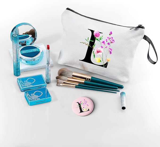 SEAMOON Women Birthday Unique Initial Funny Gifts for Teenage Girl Sister Friends Bridesmaid Personalized Travel Make up Cosmetic Bag with Mirror Valentines Mothers Day Christmas Graduation L