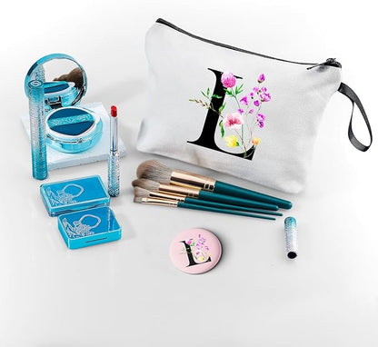 SEAMOON Women Birthday Unique Initial Funny Gifts for Teenage Girl Sister Friends Bridesmaid Personalized Travel Make up Cosmetic Bag with Mirror Valentines Mothers Day Christmas Graduation L