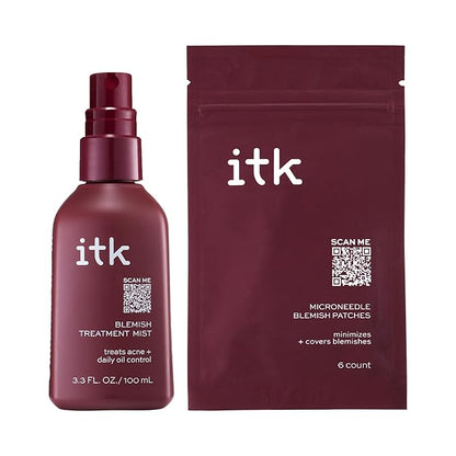 ITK Skincare Salicylic Acid Acne + Blemish Clarifying Duo - Blemish Face Mist with Peppermint Oil + Microneedle Pimple Patches with Aloe Vera, 6 Ct.