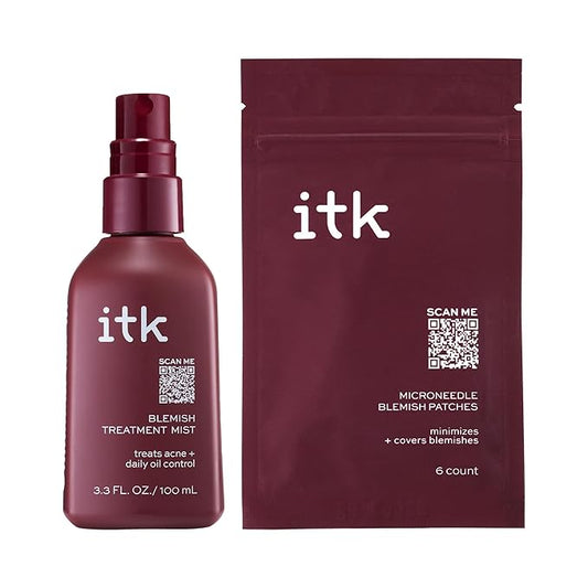 ITK Skincare Salicylic Acid Acne + Blemish Clarifying Duo - Blemish Face Mist with Peppermint Oil + Microneedle Pimple Patches with Aloe Vera, 6 Ct.