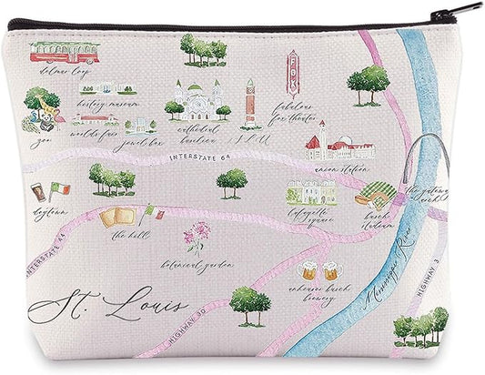 WZMPA St Louis City Map Cosmetic Bag St Louis Travel Souvenir Gift St Louis Long Distance Relationship Makeup Zipper Pouch Bag St Louis Merchandise (St Louis)