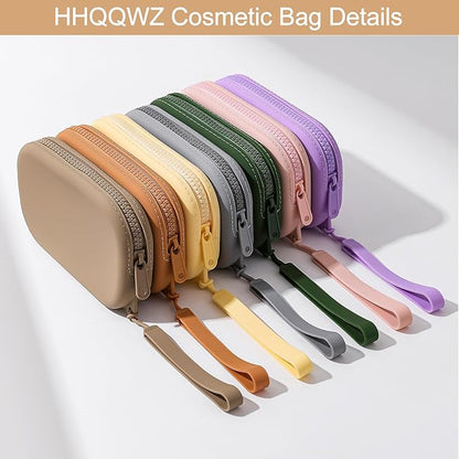 Portable Silicone Makeup Bag for Women, Small Travel Waterproof Toiletry Cosmetic Bag, Zipper Closure Organizer Makeup Case with Handle (Yellow)