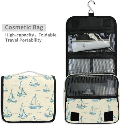 senya Hanging Travel Toiletry Bag Kit Boys Makeup Case Cosmetics Organizer for Men Women (Smallest Sailboat Lines)