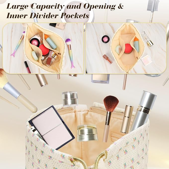 Makeup Bag for Women, Large Make Up Bag Corduroy Cosmetic Bag for Girls, Make up Travel Bag Essentials, Strawbery Cute Toiletry Bag for Women Travel Size Toiletries Bag