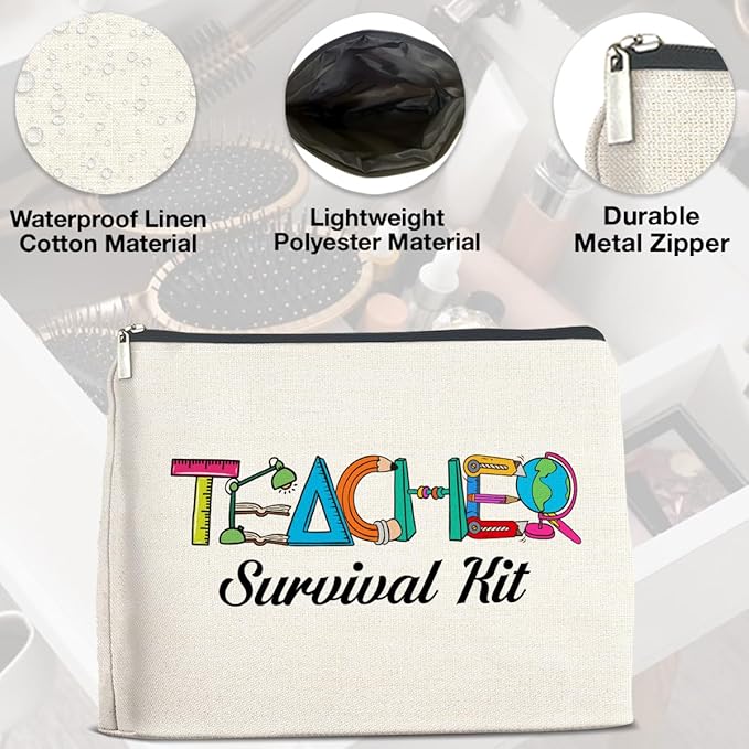 Teacher Survival Kit Makeup Bag Teacher Gifts for Women, Gifts for Teachers Zipper Makeup Pouch