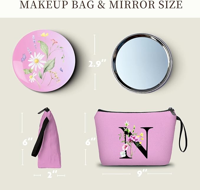 SEAMOON Appreciation Initial Monogram Gifts for Sisters from Sister Employees Team Bride Womens Unique Mom Personalized Makeup Cosmetic Bag with Mirror Mothers Day Christmas Graduation N