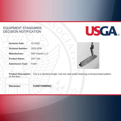 GoSports GS1 Tour Golf Putter – Choose Oversized Grip or Traditional Grip - 34” Right-Handed Blade Putter with Milled Face
