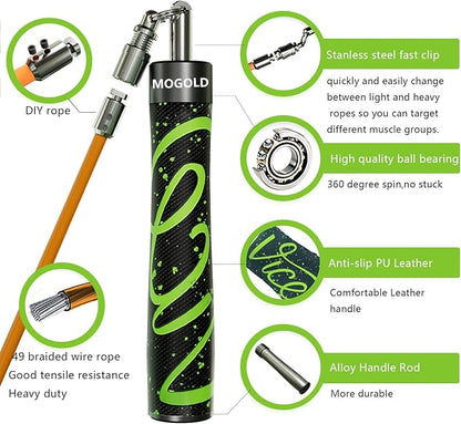 Weighted Jump Rope for Men Women -Interchangeable 1/5lb 1/4lb 1/2lb Heavy jump ropes - 360 Degree Spin - Length Adjustable,Ergonomics Leather Grip Skipping Rope for Fitness Weight Loss & More