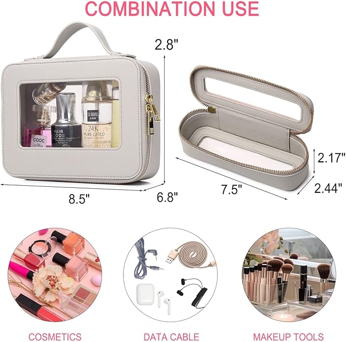 Clear Makeup Bag for Women Waterproof Travel Makeup Case Portable Cosmetic Case Toiletry Bag Car Organizer with Zipper (X/Gray, L)