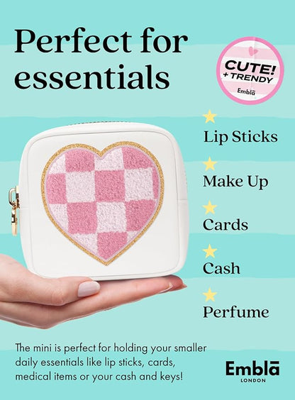 HEART Valentine Makeup Bag Travel Cosmetics Pouch and Toiletry Bag, Nylon Zipper Pouch Purse, Cute Make Up Organizer Storage Tote for Women Girls, Travel Skincare Case, Small Makeup Bags, White
