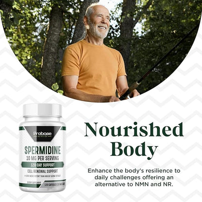 Spermidine (10mg of 99% Spermidine 3HCL - Third Party Tested) 120 Capsules - 100x More Potent Than Wheat Germ Extract, Telomere Health and Aging 120-Day Supply - As efficient as NMN