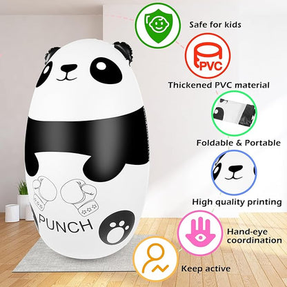 Punching Bag for Kids with Boxing Gloves - 120cm Light Up Panda Kids Punching Bag Inflatable Stress Relief Toy for 3-9 Year Olds - BPA-Free (3xAAA Batteries Not Included)