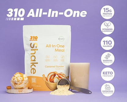 310 Nutrition – All-In-One Meal Replacement Shake - New Formula with Fiber Rich Vegan Superfood Blend - Natural Sweeteners - Low Carb Shake, Keto & Paleo Friendly - Gluten Free - 26 Essential Vitamins & Minerals - Triple Flavor Pack