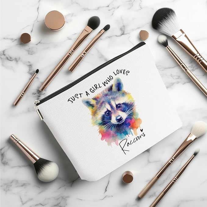Raccoon Gifts Makeup Bag, Raccoon Lovers Cosmetic Bag Travel Organizer Bags Makeup Pouch, Christmas Birthday Animal Lovers Gifts for Horse Lovers Women Girls Friends