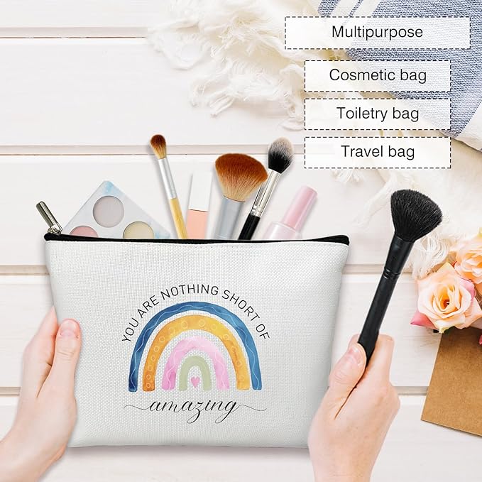 Inspirational Makeup Bag - You are Amazing, Gift for Her, Rainbow Toiletry Pouch -01