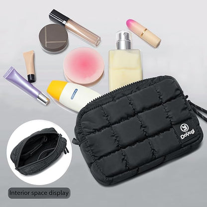 Quilted Cosmetic Bag, Puffer Makeup Bags, Crossbody Purses for women,Cute Travel Toiletry Bag for Women (Charcoal)