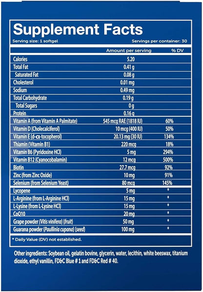 Vivioptal for Men, 30 Capsules, CoQ10, Lycopene & Resveratrol, Multivitamin & Multimineral, Gluten Free, German Formula