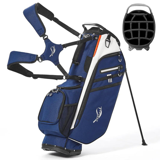 Golf Stand Bag 14 Way Top Dividers Full-Length with Stand, 7 Pockets, Lightweight Golf Bag for Men, Dual Strap, Rain Hood, Portable Golf Club Bag for Men Women