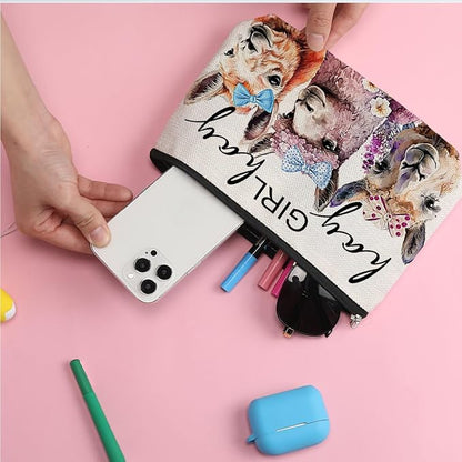 Vintage Funny Llama Gifts Farm Animals Western Makeup Bag Alpaca Graduation Mothers Day Birthday Alpaca Gifts for Girls Women Llama Lovers Friends Daughter Sister Niece Cosmetic Bag Hay girls Hay