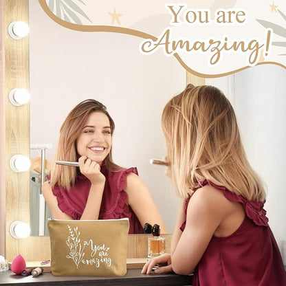 Sieral 20 Pcs Inspirational Gifts for Women Cosmetic Makeup Bags and Keychains Bulk with Inspirational Quotes Appreciation Gifts for Women Mom Nurse Teacher Graduation Employee(Aesthetics)