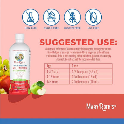 MaryRuth's Multivitamin for Women Men & Kids | Sugar Free | Vegan | Vitamin A, C, D, E, B12, Zinc | Daily vitamins for Kids, Mens, Womens Multivitamin | Energy & Beauty Booster Multimineral | 32 Fl Oz
