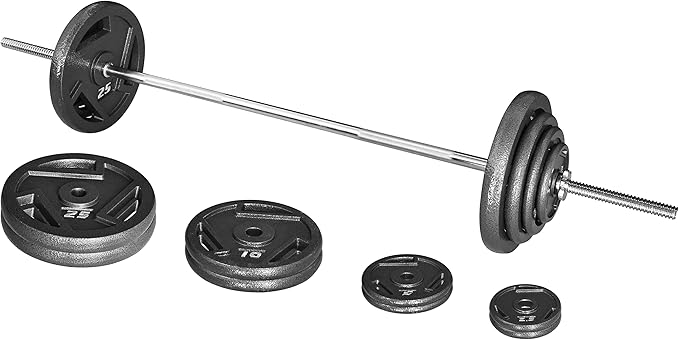 Signature Fitness Cast Iron Standard Weight Plates Including 5FT Standard 95-Pound Set (85 Pounds 10 Pounds