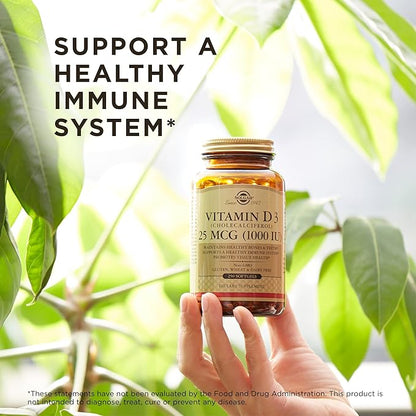 Solgar Vitamin D3 (Cholecalciferol) 25 MCG (1000 IU), 250 Softgels - Helps Maintain Healthy Bones & Teeth - Immune System Support - Non-GMO, Gluten Free, Dairy Free - 250 Servings