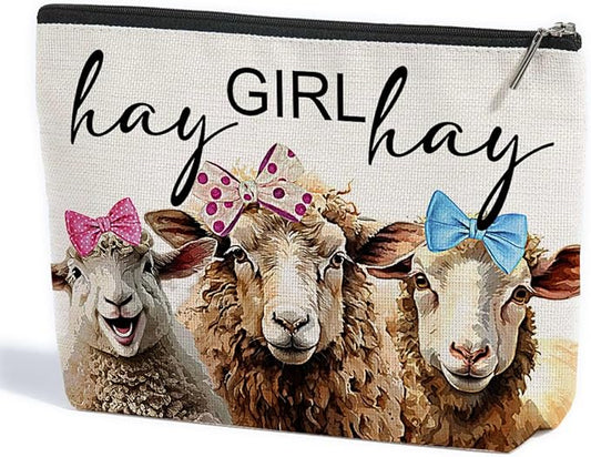 Vintage Funny Sheep Gifts Farm Animals Western Makeup Bag Animal Gifts Graduation Mothers Day Birthday Sheep Lover Gift for Girls Women Best Friends Daughter Sister Niece Cosmetic Bag Hay girls Hay