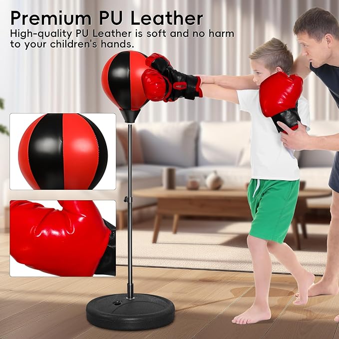 Punching Bag for Kids, Boxing Bag for 3-8 Years Old, Punching Bags with Height Adgustable Stand, Kids Boxing Set with Gloves, Sport Toy for Boys & Girls