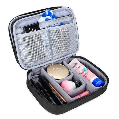 Teamoy Travel Makeup Brush Case(up to 8.8"), Professional Makeup Train Organizer Bag with Handle Strap for Makeup Brushes and Makeup Essentials-Medium, Black(No Accessories Included)