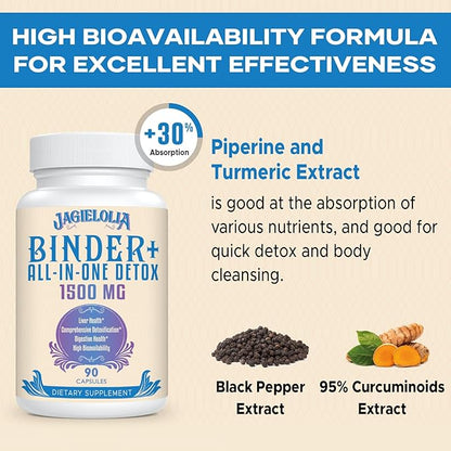 All-In-One Detox Binder Supplement 1500 MG - High Bioavailability, Liver Gut Detox Cleanse with Activated Charcoal, Zeolite & Bentonite Clay for Toxins, Liver, Digestive, 720 Vegan Capsules