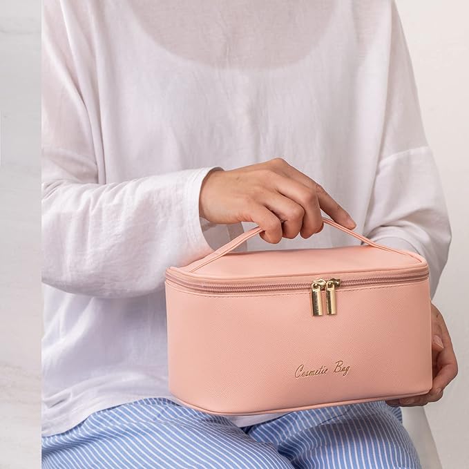 KITENROM Preppy Makeup Bag Small Cosmetic Bags for Women Little Pouch Toiletry Organizer Case(Root Pink)