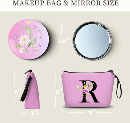 SEAMOON Women Birthday Maid of Honor Monogrammed Gifts for Bride Bridesmaid Sister Friend Her Teacher Makeup Cosmetic Bag with Mirror Mothers Day Christmas Graduation R