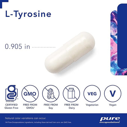 Pure Encapsulations L-Tyrosine - Amino Acid Supplement - for Brain Support, Dopamine & Thyroid Function* - Vegan & Non-GMO - 90 Capsules