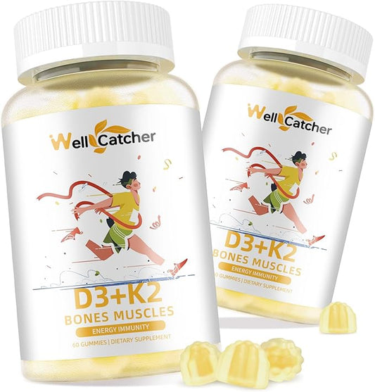 Vitamin D3 K2 Gummies - Vitamin D3 5000IU K2 (MK-7) 120mcg Supplements with Vitamin B Complex Sugar Free for Adults Kids Supports Bone Teeth Strength Immune Mango Flavor 60 Counts 2 Packs