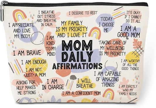Daily Affirmations for Women Makeup Bag Mom Gifts Mom Stuff Mental Health Gifts Inspirational Gifts for Women Mother Mama Mommy Gifts for Mom from Daughter Son Birthday Mothers Day Travel Toiletry Bag