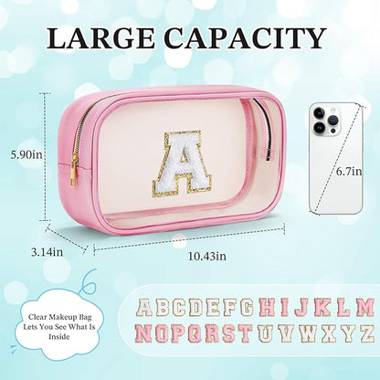 YOOLIFE Travel Clear Makeup Bag Toiletry Bag, Make up Bag Waterproof Toiletry Bags for Women Cosmetic Bag Preppy Stuff Birthday Gifts for Women Personalized Pink Mother Girlfriend Wife Gifts Letter O