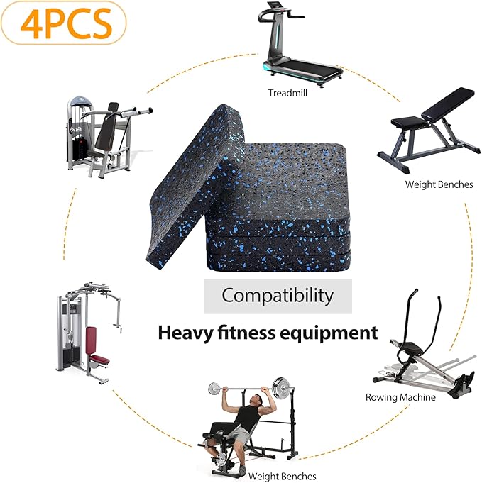 Treadmill Mat Pads 3.94" x 3.94" x 0.5" (4 (4 PCS)