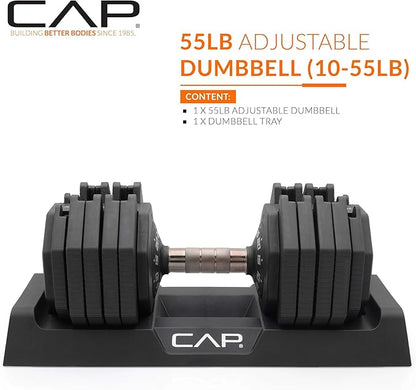 CAP Barbell ADJUSTABELL Adjustable 55 lb Hex Dumbbell Weights - Singles & Pairs | Multiple Handle Options