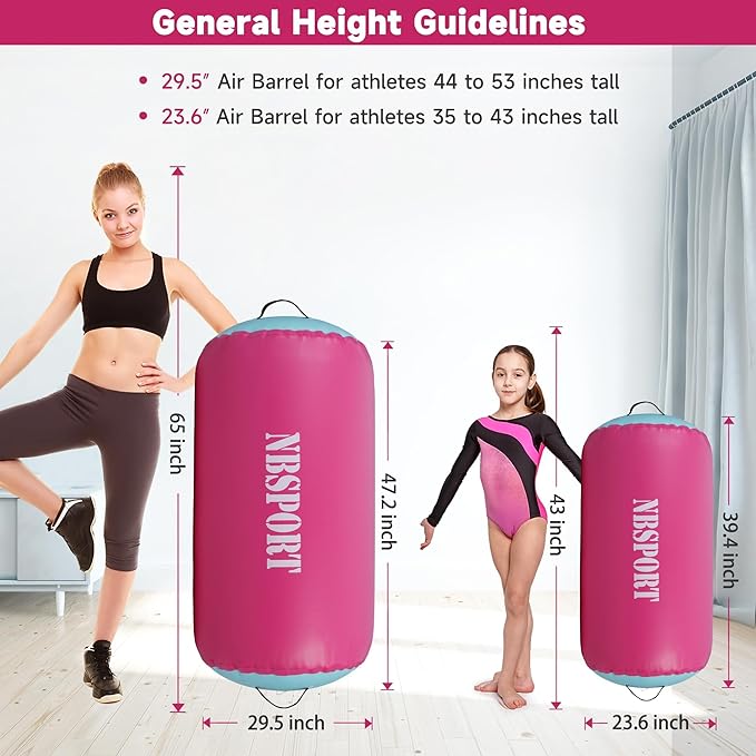 Air Barrel - Air Roller Gymnastics Barrel for Back Handspring Trainer, Air Track Tumble Mat with Pump for Gym Training/Yoga Balance Exercise/Cheerleading/Home and Outdoor Use
