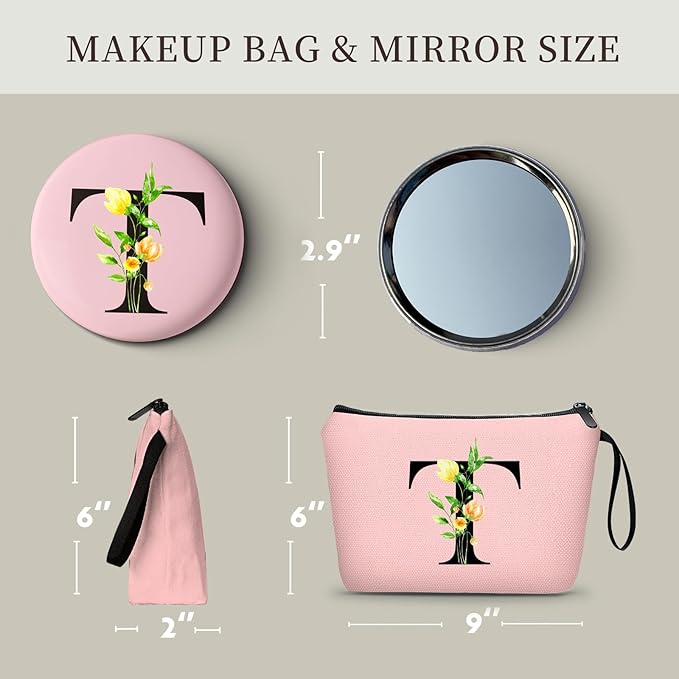 SEAMOON Women Birthday Unique Bride to be Bridal Shower Initial Gifts for Mom Sister Friend Her Teacher Aunt Makeup Cosmetic Bag with Mirror Mothers Day Christmas Graduation T
