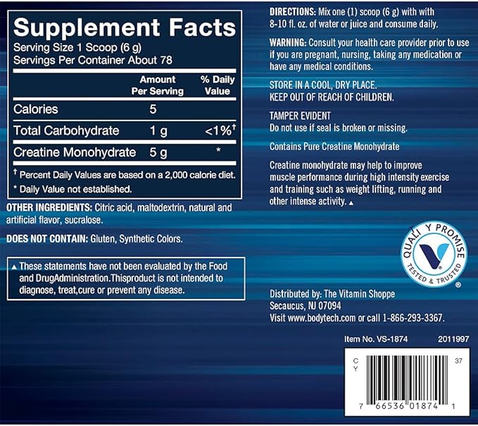 BodyTech 100 Pure Creatine Monohydrate Fruit Punch (16.5 Ounce Powder)
