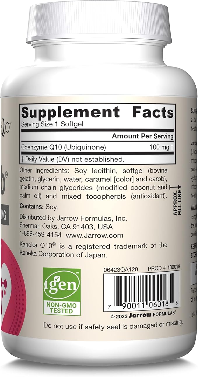 Jarrow Formulas Q-absorb Co-Q10 100 mg, Dietary Supplement, Antioxidant Support for Mitochondrial Health, Cellular Energy Production and Cardiovascular Health, 120 Softgels, 120 Day Supply